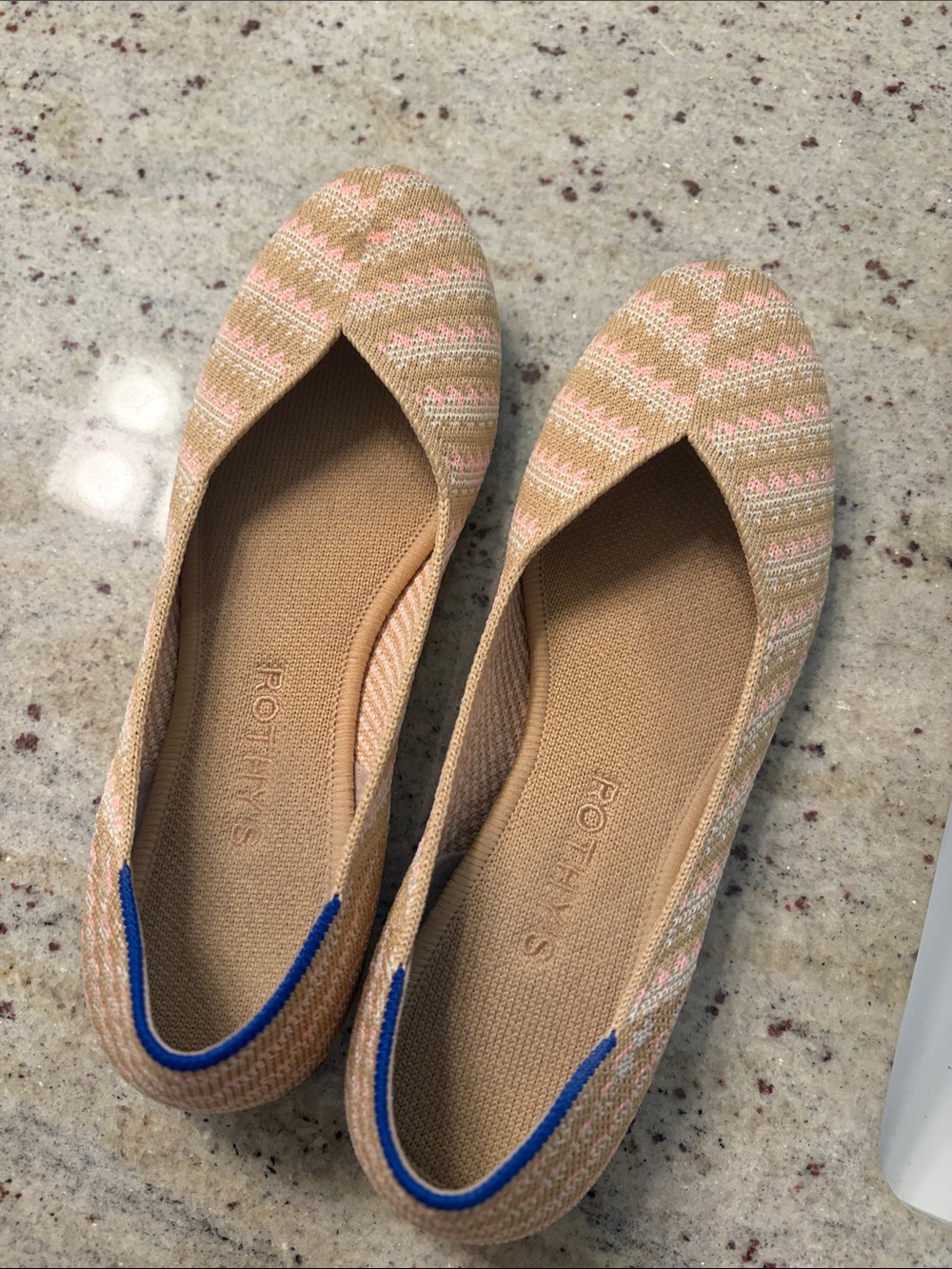 Rothy's Women's Knit Pointed Flats in Tan and Pink